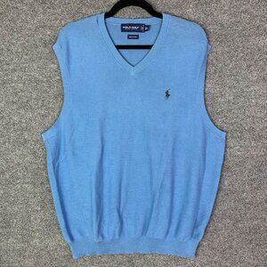 Vintage Polo Golf Ralph Lauren Sweater Vest Men's‎ Sz XL Blue 100% Cotton Cable